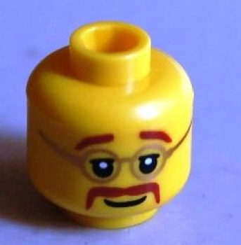 LEGO Minifig Kopf mit braunem Schnurrbart und Brille S8