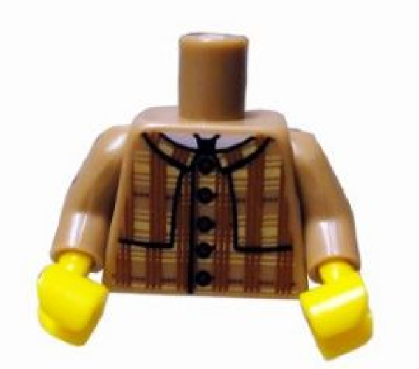 LEGO Minifig Torso dark-tan  Plaid Coat with Red Buttons Pattern (846) P10
