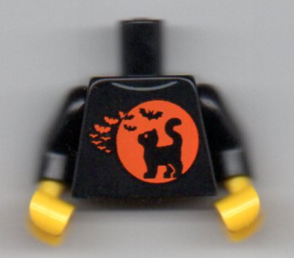 LEGO Minifig Torso schwarz/orange mit Katze (678) P08