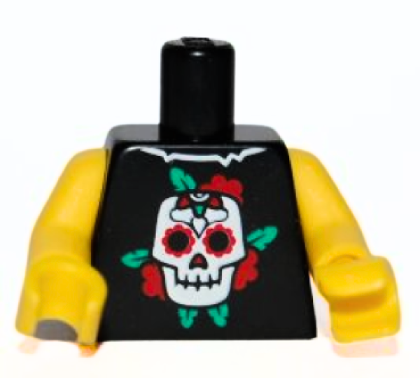 LEGO Minifig Torso schwarz mit Totenkopf mit grün/roten blumen(1700) Q09