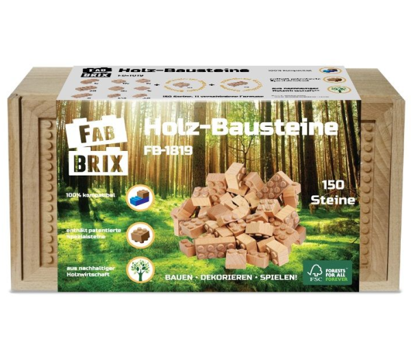 Fabbrix Holzbausteine Set in Holzkiste 150 Steine (FB150)