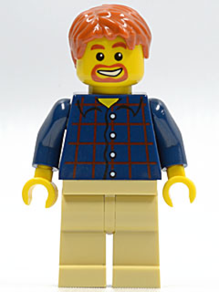 LEGO Minifigur Karohemd, orangefarbenes Haar mit Ziegenbart U14